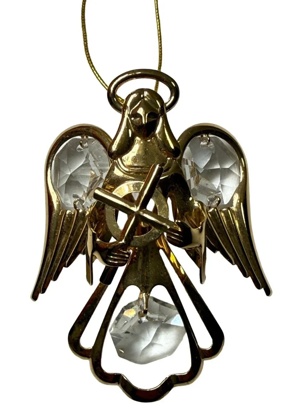 Angel 24-K Gold Plated With Austrian Crystal Angel Holding a Cross Xmas Ornament